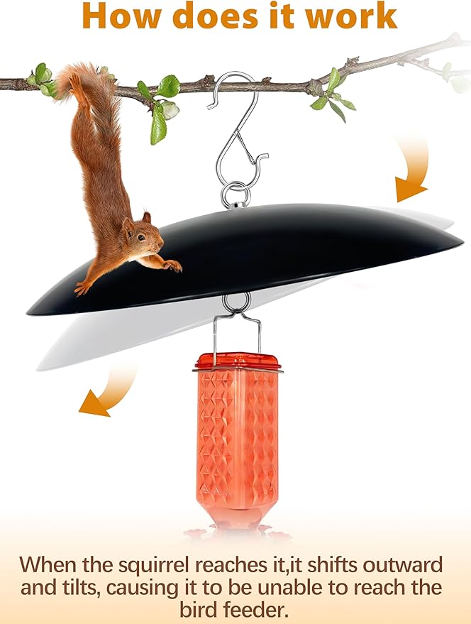 13" Bird Feeder Rain Guard, Hummingbird Feeder Shade Dome Cover, Hanging Baffle for Bird Feeder Pole (Black), 3 Pack
