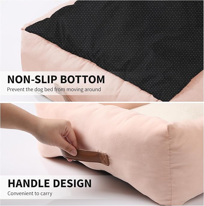 25In Dog Bed for Small Medium Sized Dogs - Washable Rectangle Puppy Bed for Indoor Outdoor, Cozy Pet Bed with Support Pillow & Non-Slip Bottom(Pink, Medium)