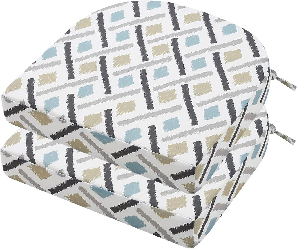 idee-home Outdoor Chair Cushions Set of 2, Thick 17" x 17" x 3" Outdoor Seat Cushions Patio Furniture Waterproof with Ties, Dining Pads