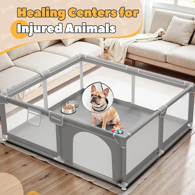 50x50x26 Inches Puppy Playpen with Gate, Dog Playpen for Puppies or Small Dogs, Sturdy Safety Dog Fence Pet Playpen with Thickened Fabric, High-Strength Nylon Wire Mesh for Indoor & Outdoor,Washable