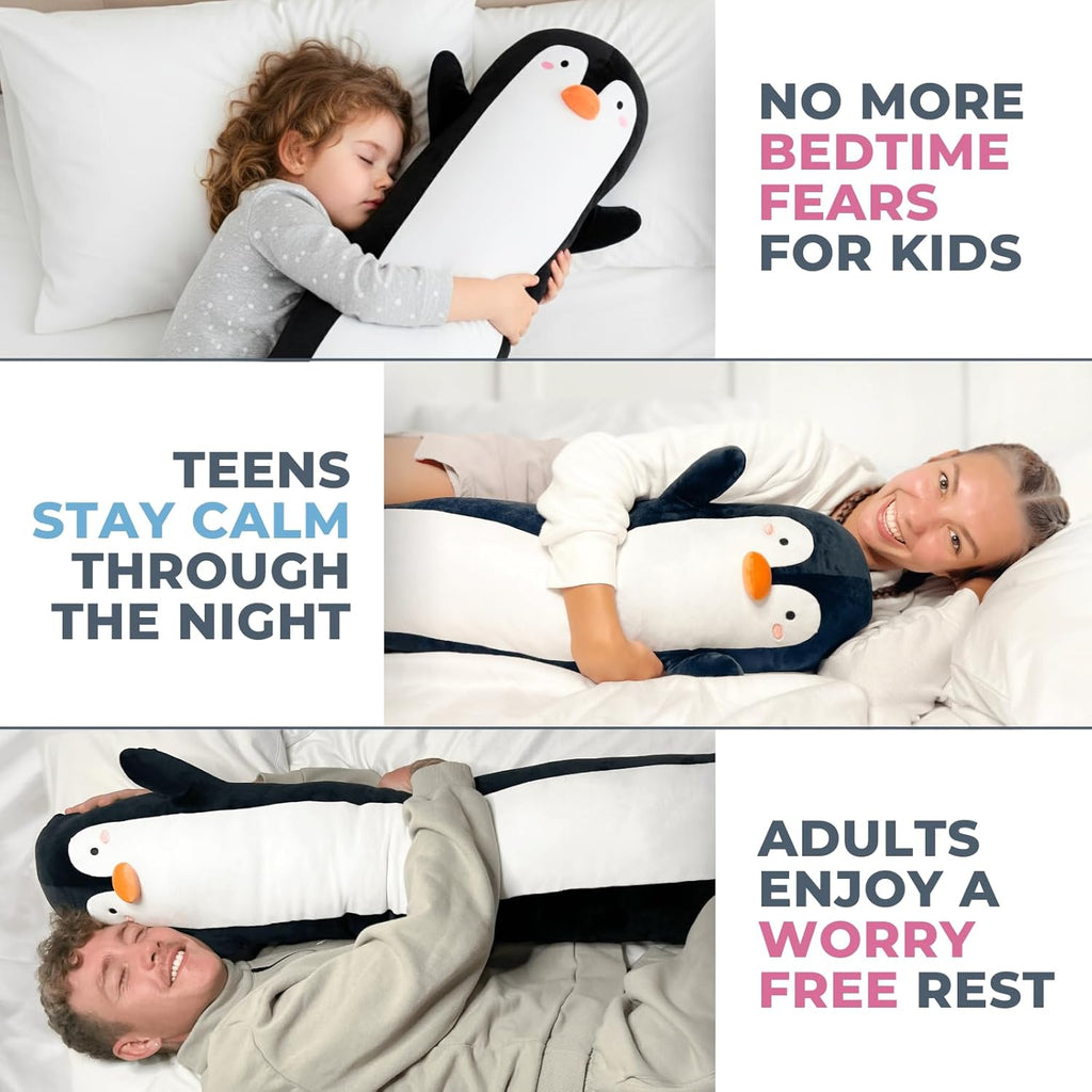 Penguin Plush Body Pillow for Kids | Long Stuffed Animal Cuddle Pillow | Soft Hugging Toy | Plushie Gift for Girls & Boys | Long Plush Body Pillow for Sleep & Comfort | Small, 23 Inches