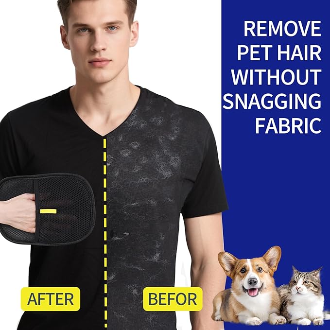 Pet Hair Removal Glove for Dogs & Cats-Upgraded Electrostatic Pet Hair Grooming Glove, Reusable Magic Brush Tool for Furniture, Couch, Carpet, Car Seats