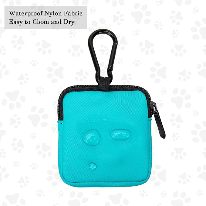COOWONE Dog Treat Pouch Pocket Sized Pet Puppy Training Pouch for Dog Training Behavior Aids, Waterproof Nylon Fabric Dog Poop Bag Holder, Hands Free Dog Walking Bag with Metal Carabiner(Lake Green)