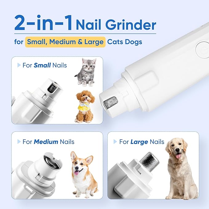 PETCHO 2-in-1 Dog Nail Clipper, Dog Electric Nail Grinder for Large Medium Small Dogs, 2 LED Lights Cats Nail Trimmer with Battery Display
