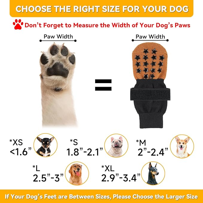 Non Slip Dog Socks to Prevent Licking Paws - Dog Booties for Hardwood Floors Anti Slip - Grippy Socks for Senior Dog - Double Side Paw Protector Prevent Scratching for Hot Pavement. (Khaki, M)