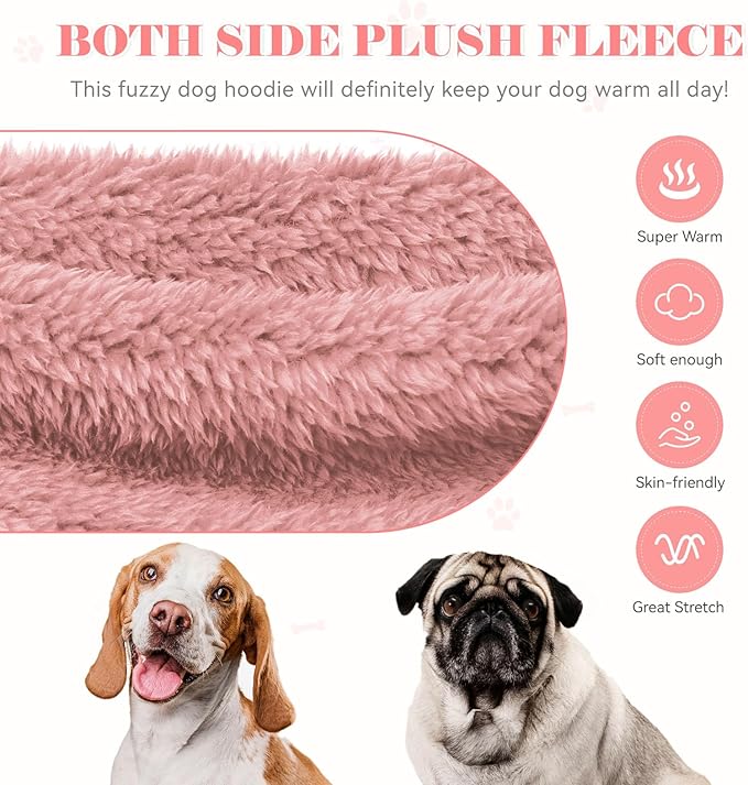 Fuzzy Dog Sweaters for Large Dogs Dog Hoodie Soft Double-Sided Plush Fleece Pet Sweater Clothes Coats Pet Hoodie Sherpa Hooded Sweatshirt(Pink-XL)