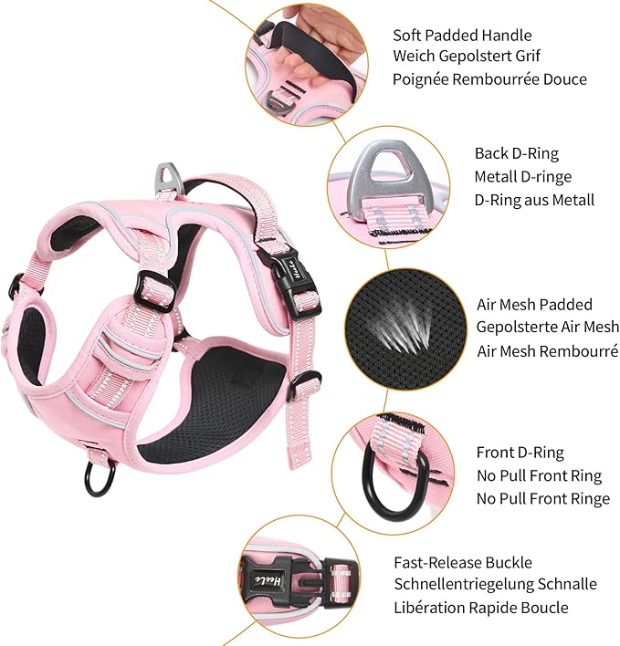 HEELE Dog Harness Dog Harness Small Dog No Pull Harness with Soft Handle Reflective Harness Adjustable, Pink, S