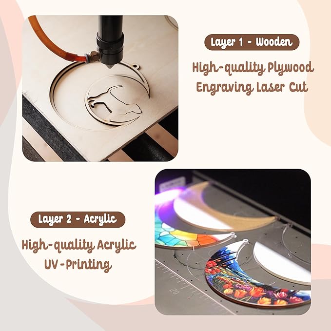 6'' DIY Cat on Moon Memorial Suncatcher, Personalized Name Cat Sympathy Ornament Window Hanging, Ideas Gift for Loss of Pet Passing Away, Remembrance Keepsake for Pet Lovers SCC-B11-6-03