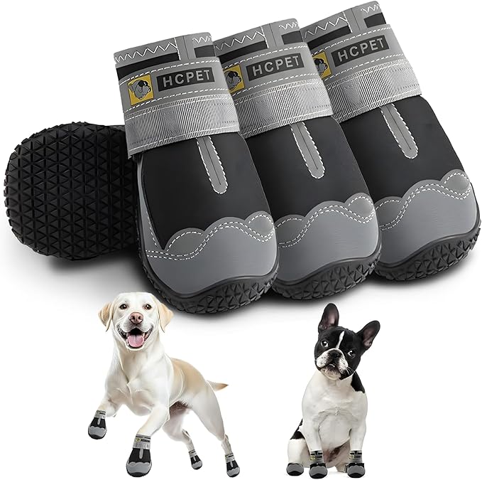 Hcpet Dog Shoes for Large Dogs, Waterproof Dog Booties for Small Medium Dogs, Anti-Slip Dog Boots & Paw Protectors for Hot Pavement Winter Snow Hiking with Reflective Straps Black Size 6