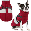 SUNFURA Small Dog Coat with Harness Built in, Warm Dog Jacket Winter with Zipper On Back, Waterproof Pet Snow Jacket Snowsuit Pet Sweater Clothes for Puppy, Burgundy XS