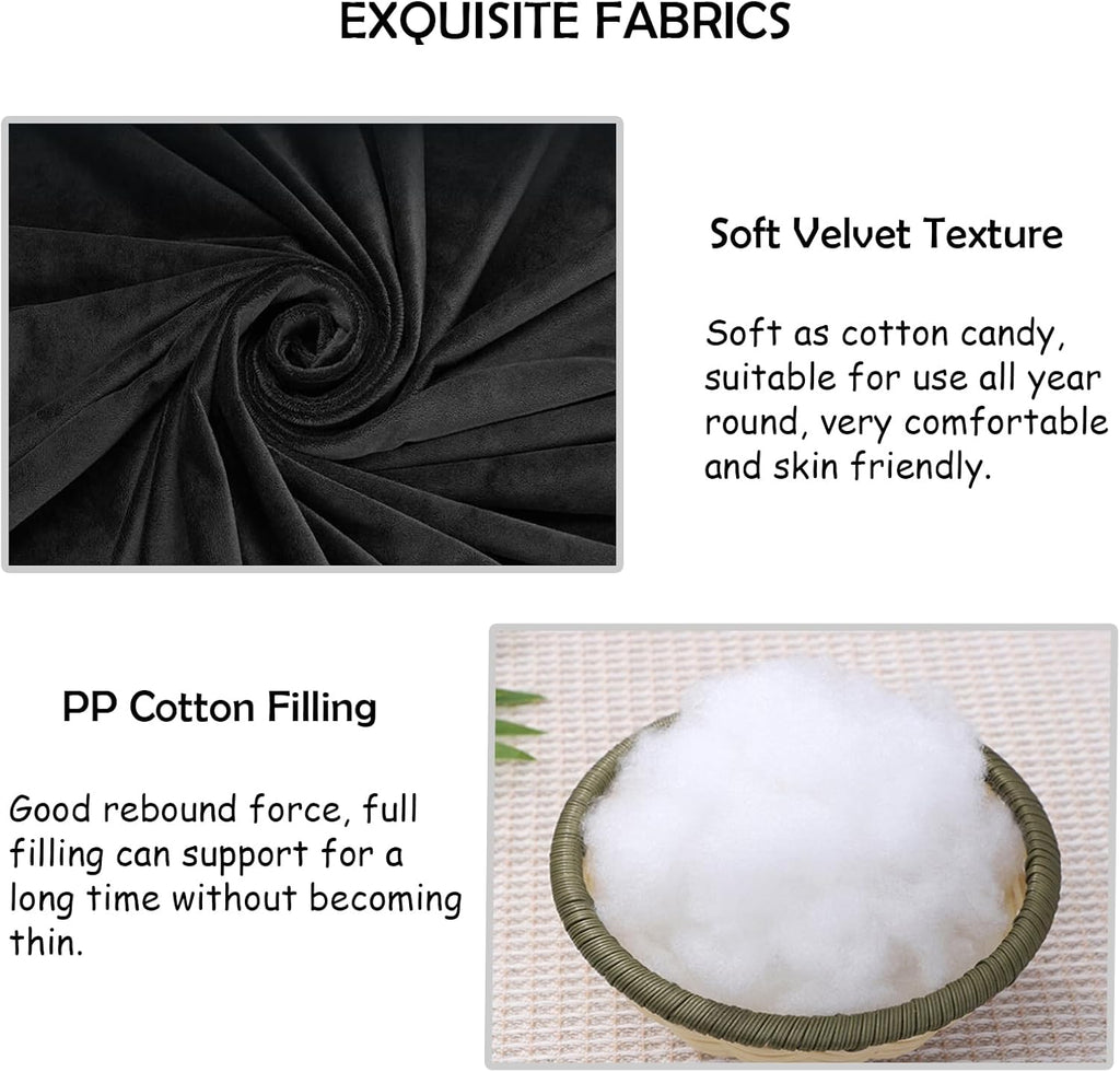 6 Pack Square Seat Cushion Chair Pads for Kitchen Dining Chairs, Soft Comfort Velvet Chair Mat Pillow Cushions with Ties for Office Desk Living Room Tatami 15.5", Black