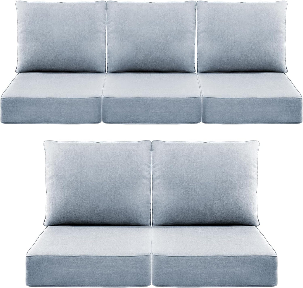 Luxury 6" Outdoor Cushions for Patio Furniture, 24x24x6" Thick Seat Cushion Set of 5, Fade Resistant Couch Chair Replacement Cushions High Density Wicker Chair Cushion w/ Removable Cover Baby Blue