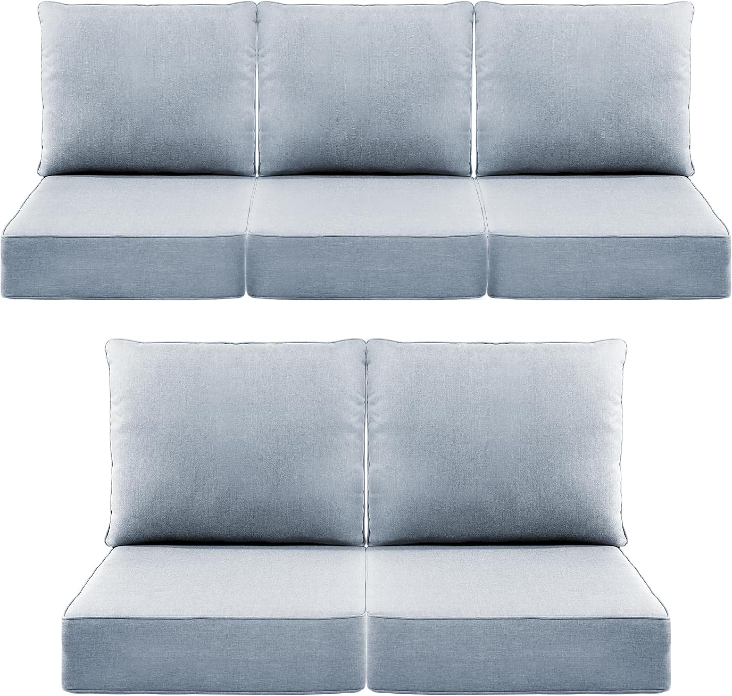 Luxury 6" Outdoor Cushions for Patio Furniture, 24x24x6" Thick Seat Cushion Set of 5, Fade Resistant Couch Chair Replacement Cushions High Density Wicker Chair Cushion w/ Removable Cover Baby Blue