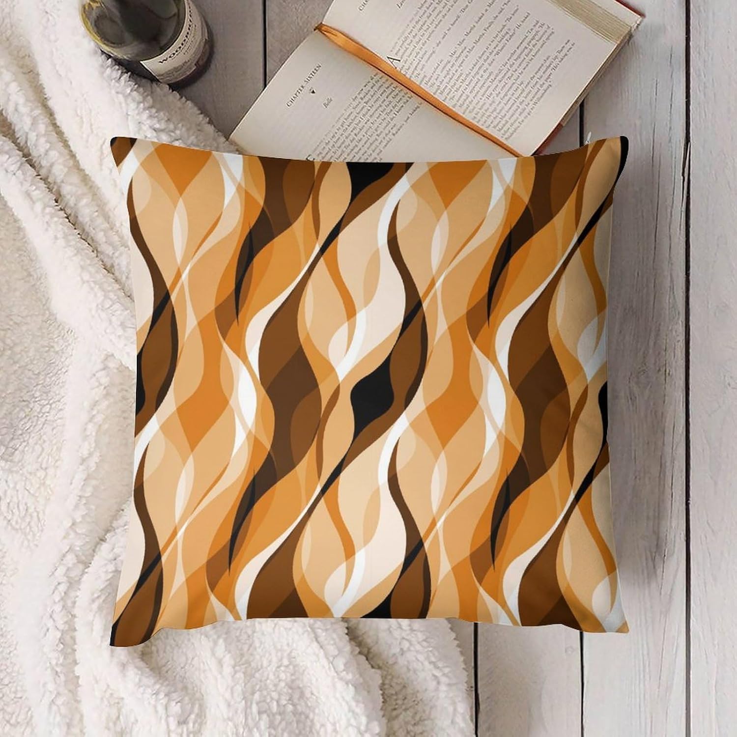 Orange Throw Pillow Covers Modern Abstract Burnt Orange Striped Decorations for Bedroom Living Room Farmhouse Sofa Pillows Bed Couch 12x12 Inch