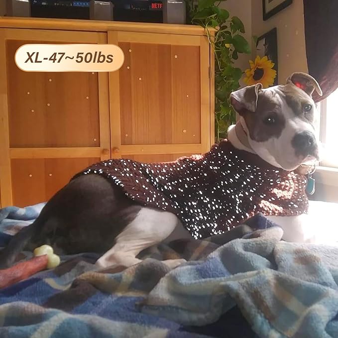 KYEESE Dog Sweater with Leash Hole Comfy Pullover Sweater Medium Size Male with Reflective Yarn Warm Pet Coats Stretchy Cozy Lightweight Thick Knitwear Dog Clothes,Khaki, X-Large