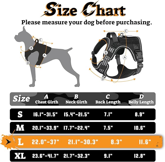 rabbitgoo Dog Harness for Large Dogs No Pull, Tactical Service Pet Vest with Molle and Control Handle, Adjustable and Reflective Military Harness for Easy Walking and Training, Black, L