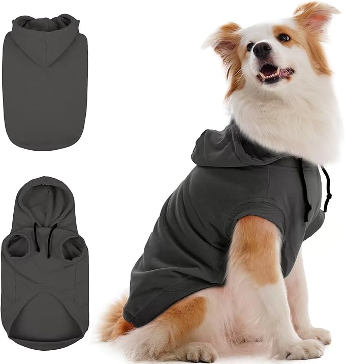 IECOii Dog Hoodie Medium Size Dog, Medium Dogs Sweater with Hood, Soft Pullover Hooded Sweatshirt for Dogs Boy and Girl Indoor & Outdoor, Machine Washable, Grey, Large (No Fleece Lined)