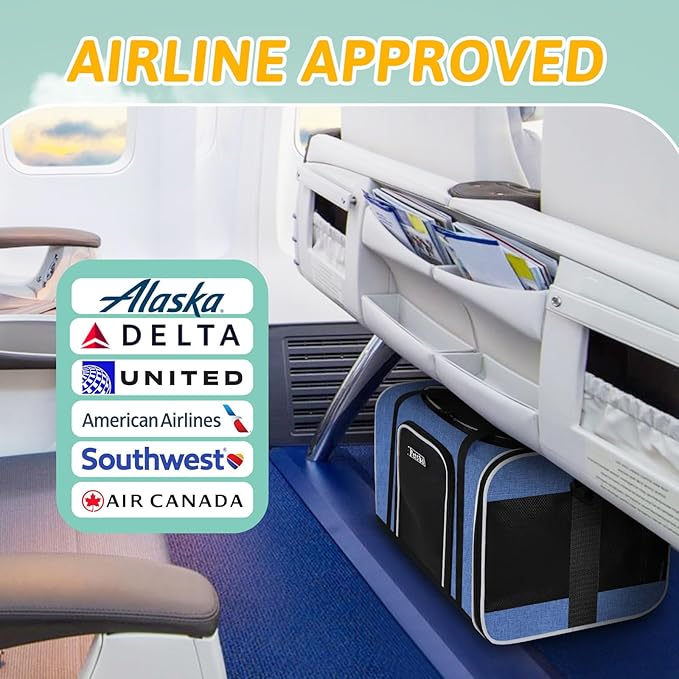 Petskd Pet Carrier 17x11x9.5 Alaska Airline Approved,Pet Travel Carrier Bag for Small Cats and Dogs, Soft Dog Carrier for 1-10 LBS Pets,Dog Cat Carrier with Safety Lock Zipper(Blue)