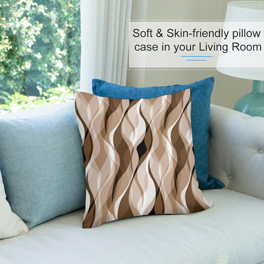 Brown Throw Pillow Covers Modern Abstract Grey and Brown Striped Decorations for Bedroom Living Room Farmhouse Sofa Pillows Bed Couch 12x12 Inch