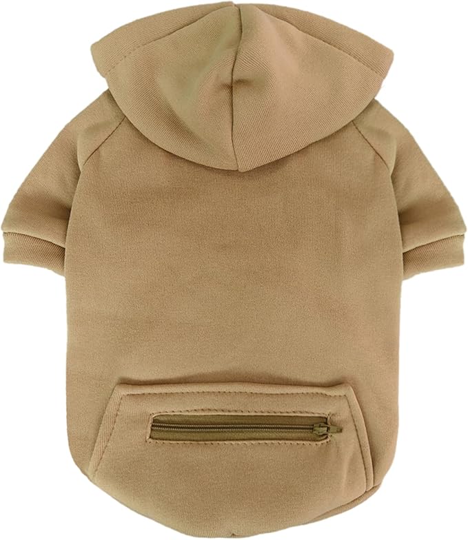 Jecikelon Pet Dog Cold Weather Coat with Pocket Winter Dog Hoodie Warm Puppy Clothes for Small Dogs Chihuahua Clothing (Khaki, Small)