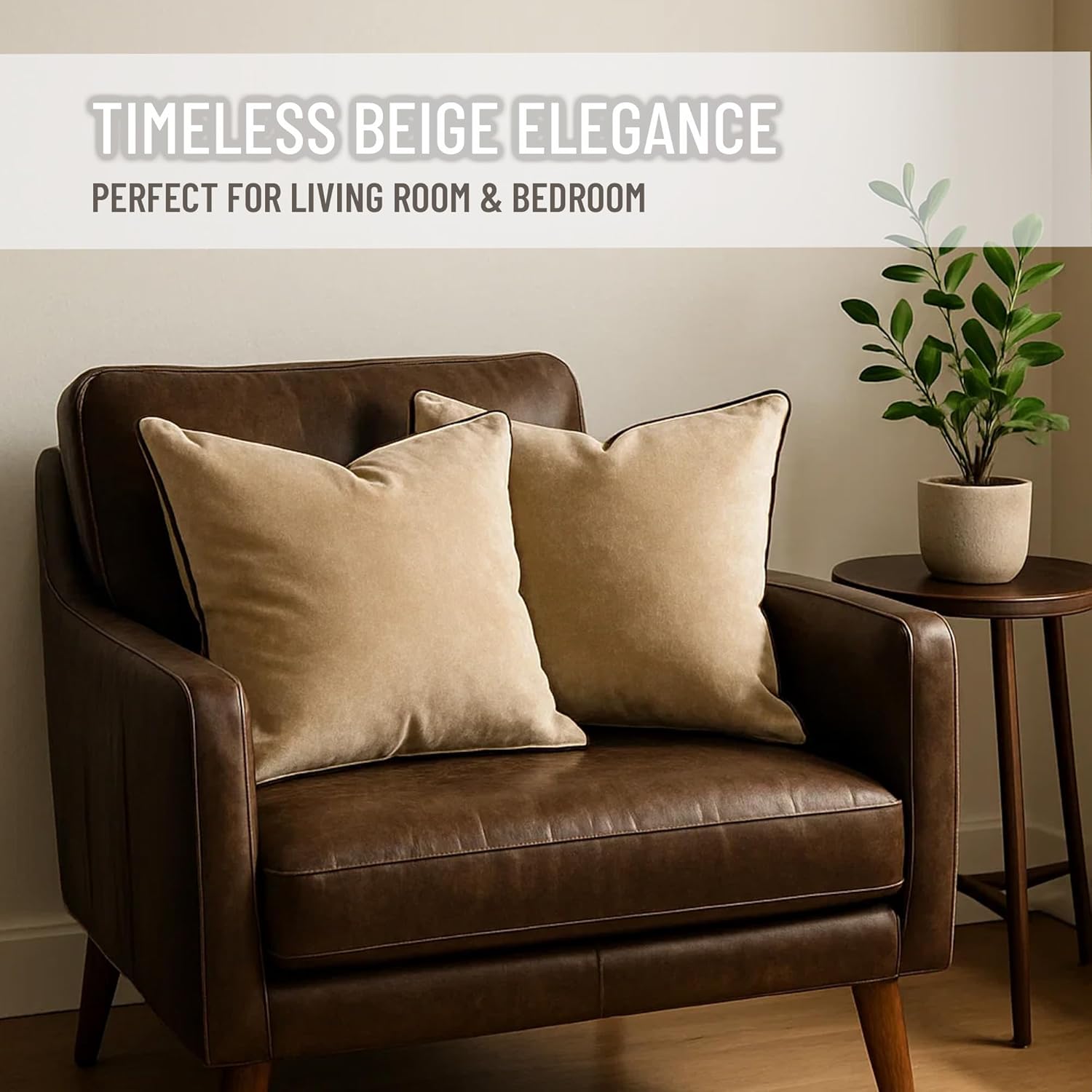 2 Pack Velvet Decorative Throw Pillow Covers, 12"x20", Beige and Brown, Solid, Modern, Contrast Piping, Indoor Use, Bedroom & Living Room