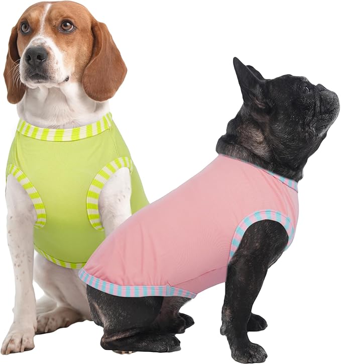 IECOii 2 Pack Dog T-Shirt for Small Dogs | Breathable Stretch Fit for Summer, UV Sun Protection for Chihuahua & Cats, Pink+Green,M