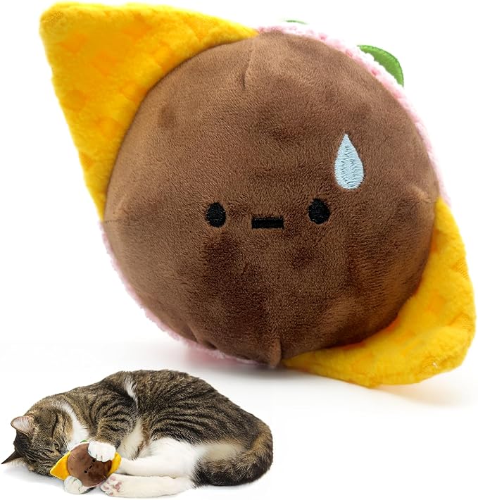 Cat Toy Burger Shape, Fun Kick and Toss Catnip Toy with Crinkle Sound, Includes Catnip & Silvervine Powder (5g+5g) + 5 Reusable Pouches, Gift for Indoor Cats