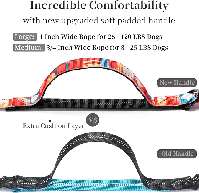 iYoShop Hands Free Dog Leash with Zipper Pouch, Dual Padded Handles and Durable Bungee for Walking, Jogging and Running Your Dog (Colorful Geometric, Large)