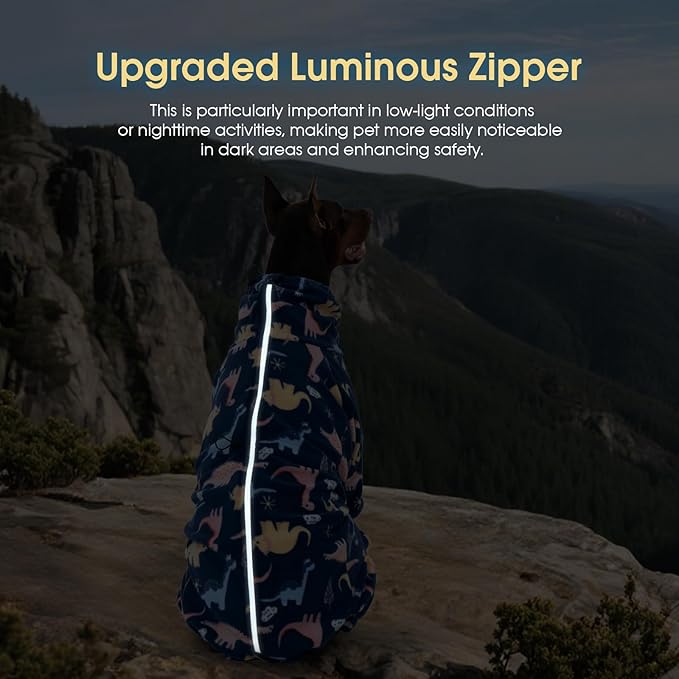 ROZKITCH Dog Clothes for Large Dogs Soft Fleece Pullover Pajamas, Pet Windproof Warm Cold Weather Jacket Vest with Reflective Zipper, Jumpsuit Apparel Outfit Clothes for Large Dog Dinosaur 2XL