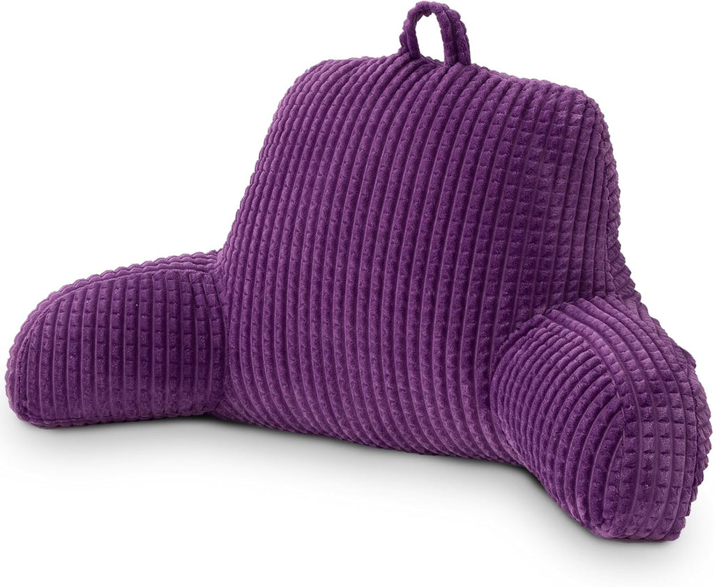 A Nice Night Reading Pillow Bed Wedge Large Adult Children Backrest with Arms Back Support for Sitting Up in Bed/Couch for Lounging Bedrest,Waffle Stereoscopic Design,Purple
