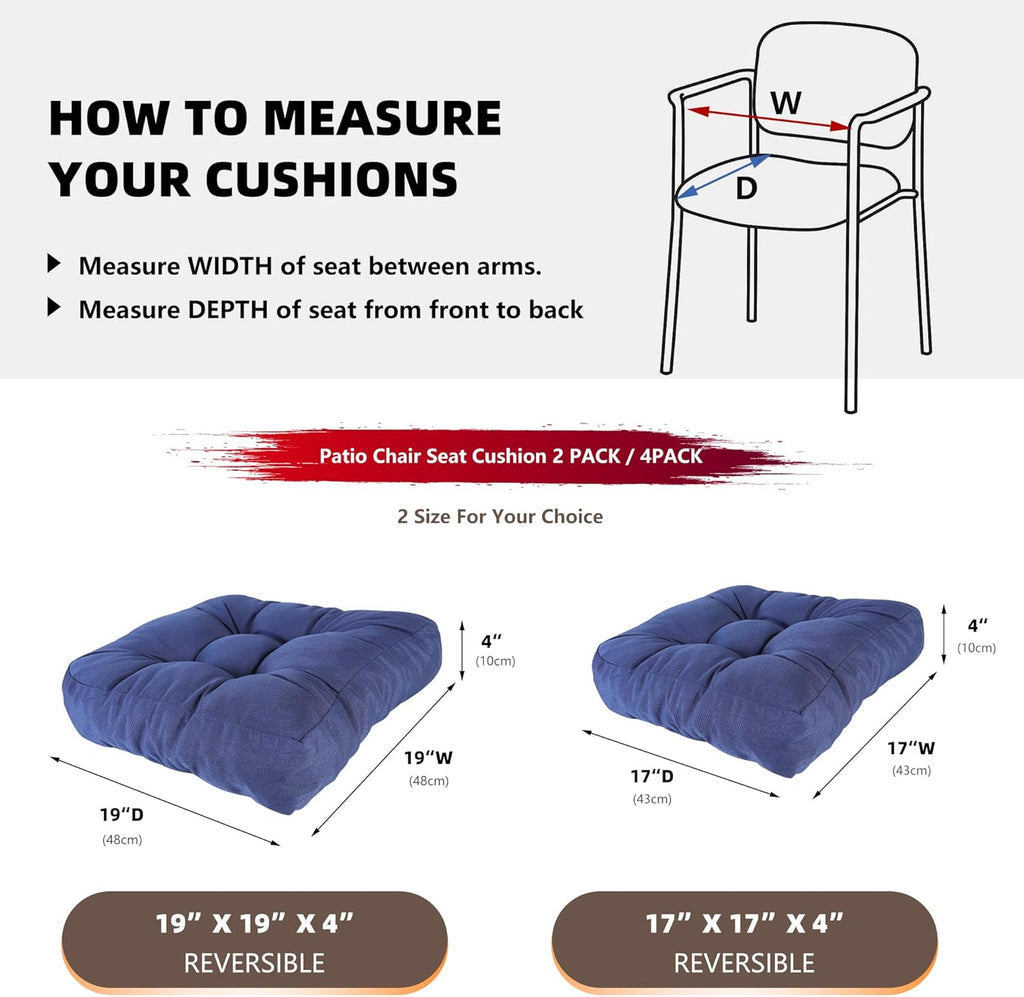 RACE LEAF 17" x 17" Patio Chair Cushions Navy - Outdoor/Indoor Tufted Memory Foam Chair Pads Set of 2, Water-Resistant Olefin Chair Seat Cushion Non-Slip Backing