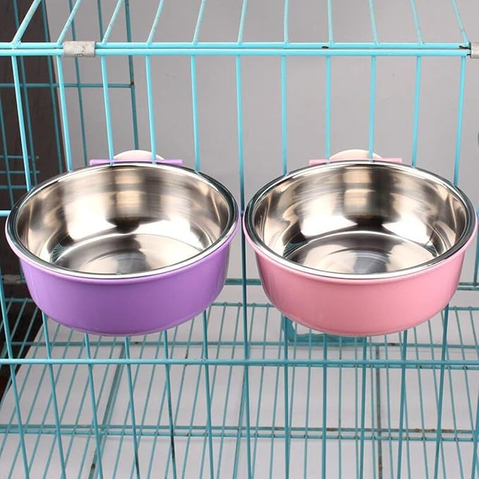 Crate Dog Bowl Removable Stainless Steel Water Food Feeder Bowls Cage Coop Cup for Cat Puppy Bird Pets