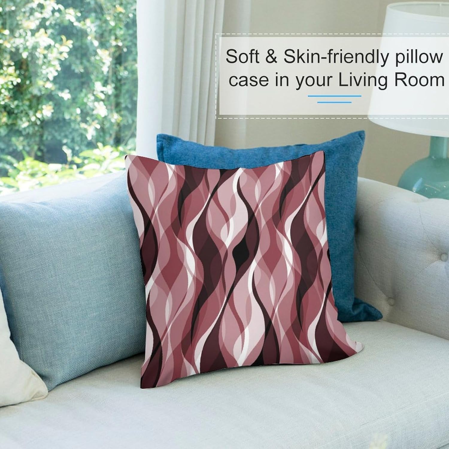 Burgundy Throw Pillow Covers Modern Abstract Ombre Burgundy Striped Decorations for Bedroom Living Room Farmhouse Sofa Pillows Bed Couch 18x18 Inch