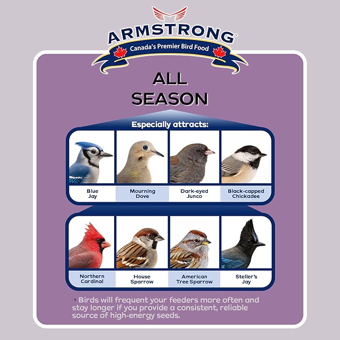 Armstrong Wild Bird Food All Season Bird Seed Blend, 40 Pounds - with Cut Corn, Wheat, White & Red Millet, Black Oil Sunflower Seeds for Blue Jays, Dark-Eyed Juncos and Mourning Doves