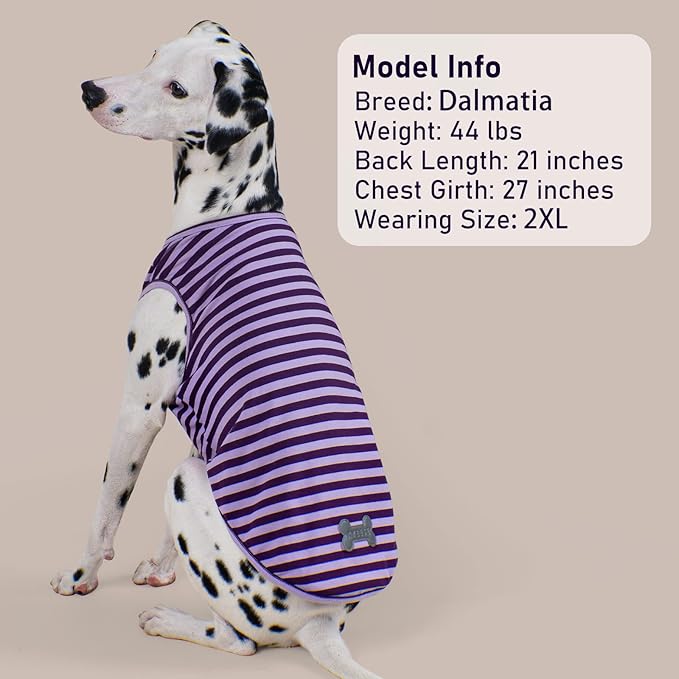 KYEESE 2Pack Dog Shirts for Small Dogs Boy Soft Pet Tee Breathable Striped T Shirt Lightweight Sleeveless Vest Cotton Tank Top Stretchy Clothes, Large,Purple+Striped