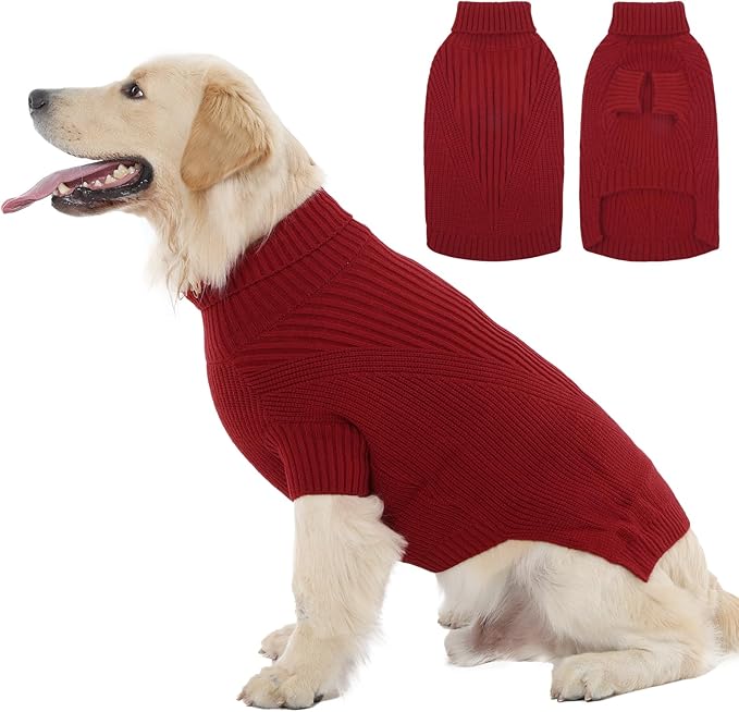 Large Dog Sweater Comfy, XXL Dog Sweaters for Extra Large Dogs, Winter Cable Knit Turtleneck for Cold Weather, Warm Sweatshirts Red Christmas