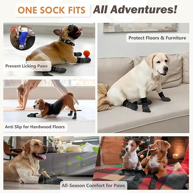 Non Slip Dog Socks to Prevent Licking Paws Grippy Socks for Senior Dog on Hardwood Floors Anti Slip Dog Socks for Hot Pavement Double Side Paw Protector Prevent Scratching Grey XL