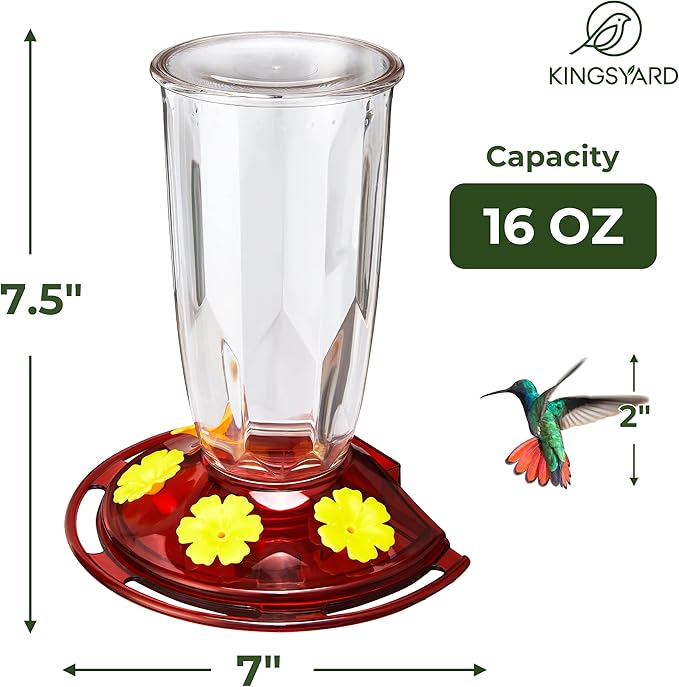 Kingsyard Window Hummingbird Feeder for Outside, 14 Oz Hummer Bird Nectar Feeder with 4 Feeding Ports & Circle Perch, Easy to Clean and Refill, Hummingbird Gifts (Transparent)