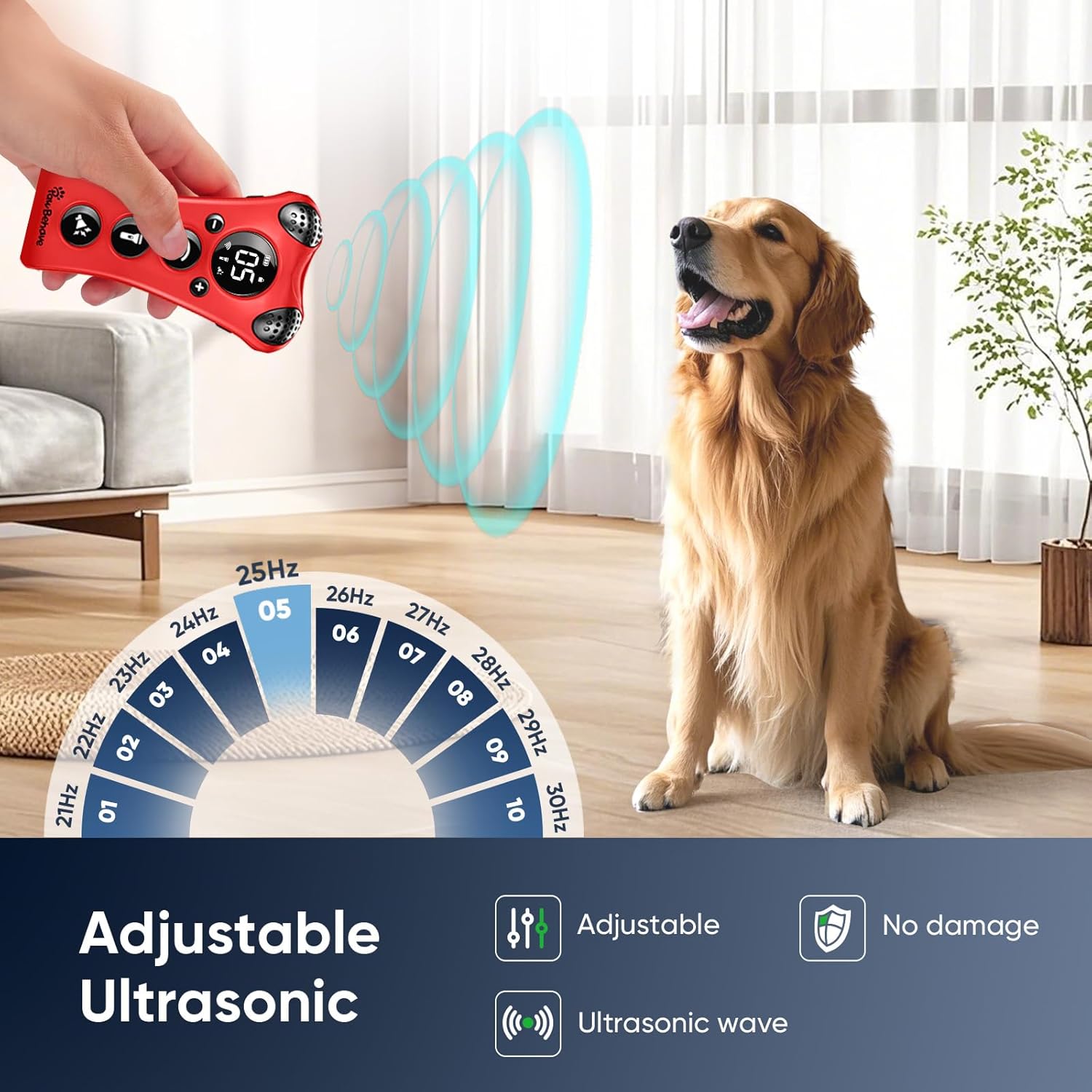 Adjustable Ultrasonic Dog Trainer–World's First Variable Frequency Pet Behavior Corrector with 10 Level Ultra Sound, 18 Dog Whistles, Anti-Bark Flashlight, Safe and Humane Deterrent (Red)