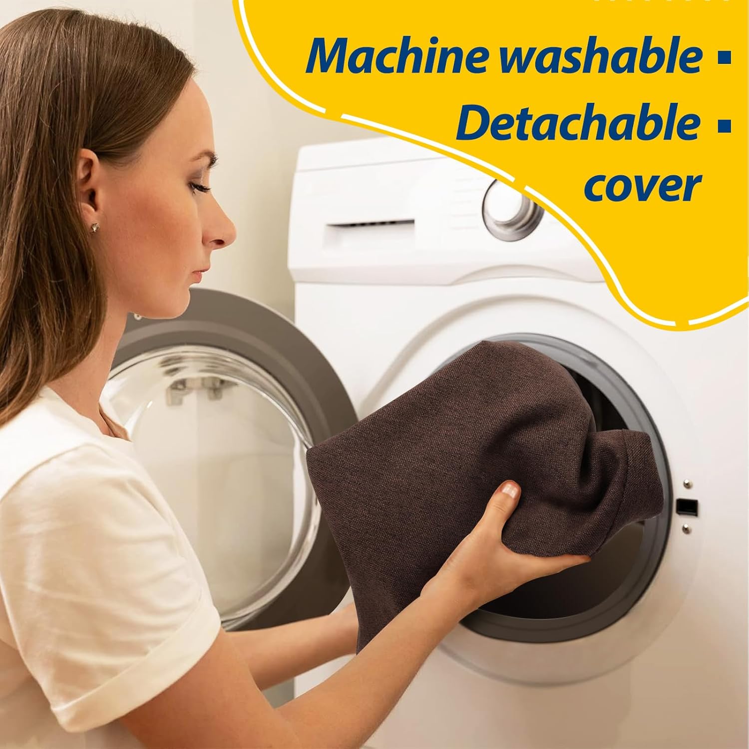 AAAAAcessories D-Shaped Chair Cushions, 2" Thick Dining Chair Pads with Ties and Removable, Machine-Washable Cover, 17" x 16", Brown