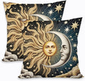 2 Pcs Celestial Sun and Moon Linen Throw Pillow Covers, Elegant Sun and Moon Square Pillowcases Cushion Cover for Women Friend Sister Coworker Birthday Christmas Mothers Day Friendship Gifts