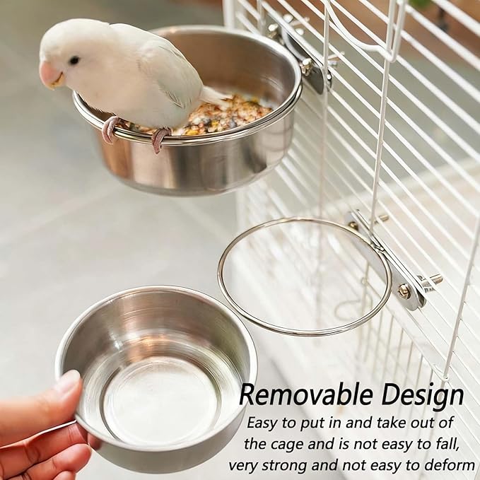 3 Pcs Stainless Steel Bird Food Water Bowls, Parrot Feeding Dish Cups with Clamp Holder Bird Ball Toys for Chinchilla, Cockatiel, Conure, Budgies, Parakeet, Lovebirds, Small Animals (Small)