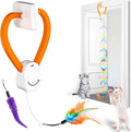 Interactive Cat Toy,Automatic Cat Toy for Indoor Cats,Hanging Door Clip Ribbon 360° Rotation,Feather & Rainbow Cat Stimulating Ribbons Cat Toys for Bored Adult/Kitten Exercise