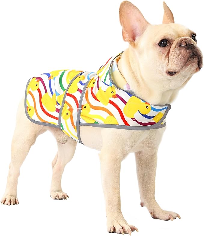 Dog Raincoat for Medium Dogs Waterproof Hooded Rain Jacket with Reflective Strips Leash Hole & Poncho Adjustable Fit (Rainbow,M)