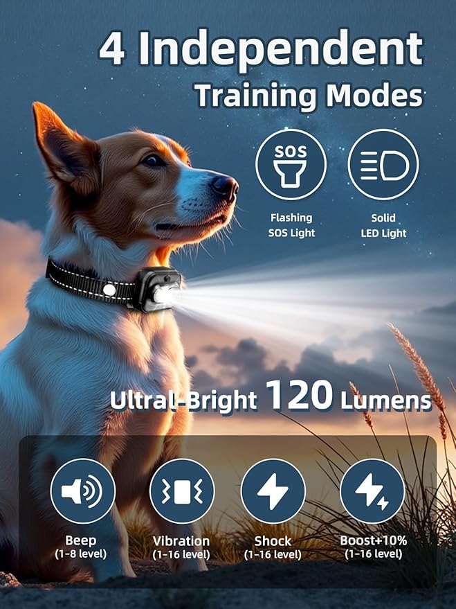 Bousnic Shock Collar for Dogs - 4/5 Mile Remote Dog Training Collar with SOS & Solid Light IPX7 Waterproof Electric Dog Collar Beep(1-8) Vibration & Shock & Boosted(1-16) for Large Medium Small Breeds