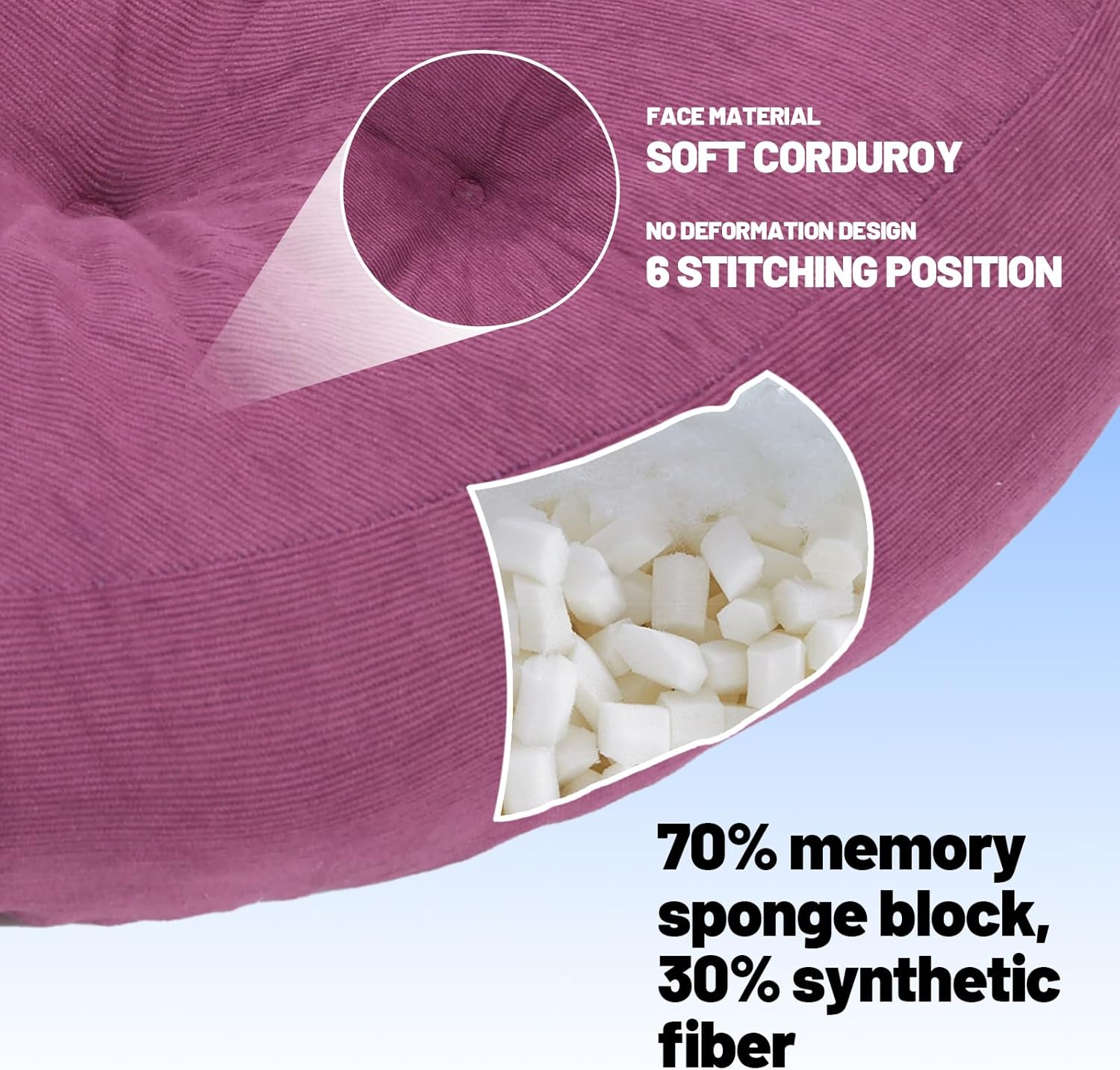 Meditation Floor Pillow Set of 2, Round Large Pillows Seating for Adults, Tufted Corduroy Cushion for Tatami Living Room, 22x22 Inch FP-Purple-R