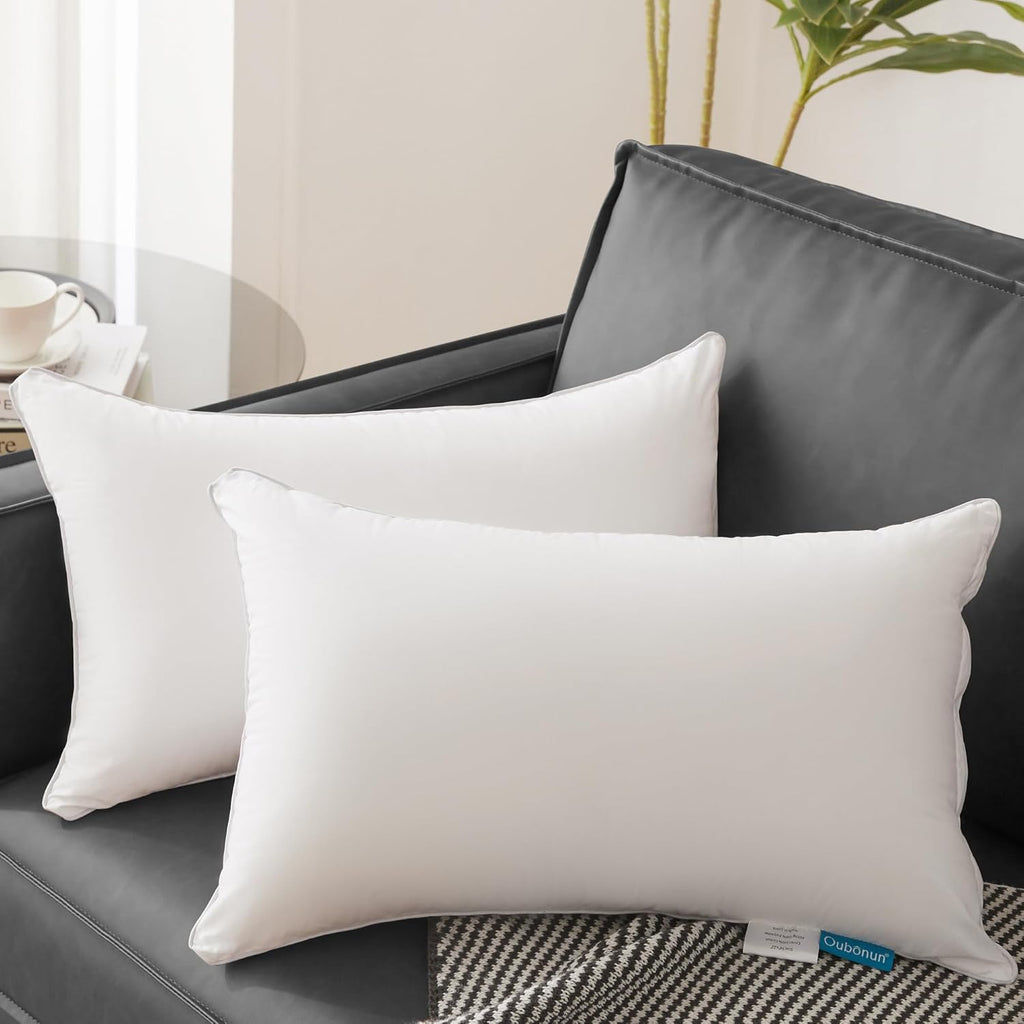 Oubonun 12 x 20 Lumbar Pillow (Set of 2) - 100% Cotton Cover - Rectangle Square Sofa Pillow Inserts - Decorative Pillow Pair - White Couch Pillow