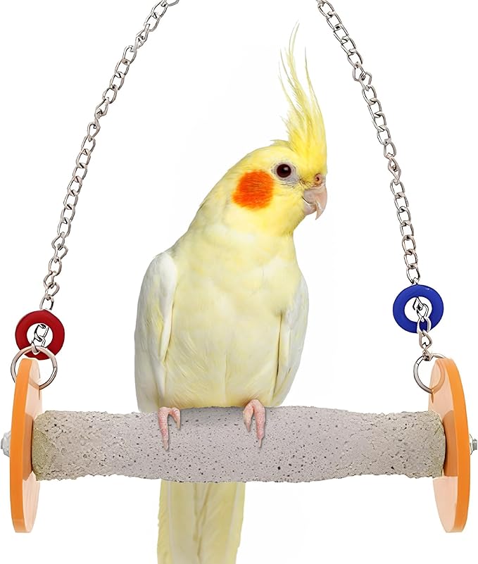 Roll Bird Swing - Pumice Perch Bird Toys Trims Nails and Beaks, Safe and Non-Toxic Bird Cage Accessories for Small and Large Birds, Swinging Toys Birds Will Love, XSmall 4.5 Inches