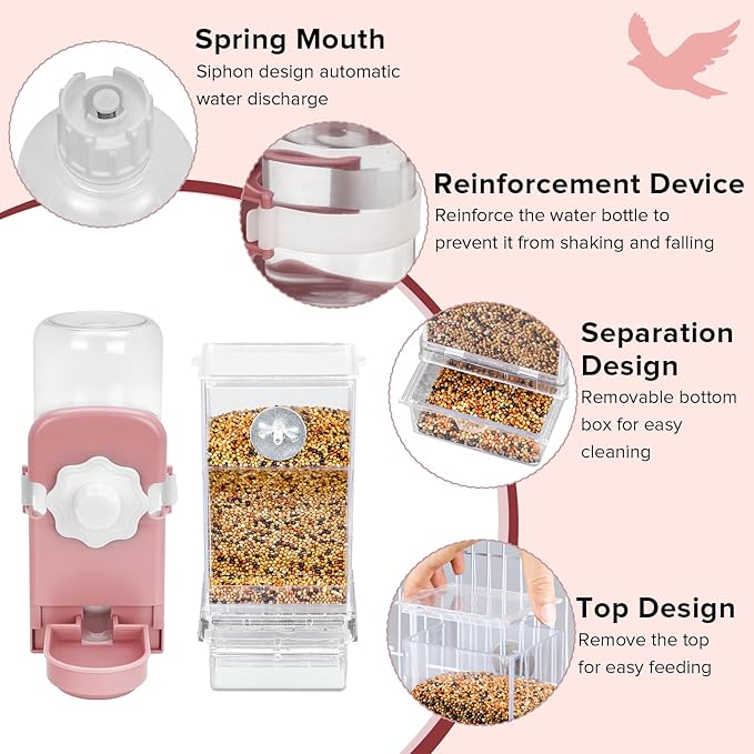 No Mess Bird Feeder Water Dispenser Set, Parakeet Cage Accessories, Bird Feeder and Waterers in Cage for Cockatiels, Finches, Lovebirds, Budgies, Canaries