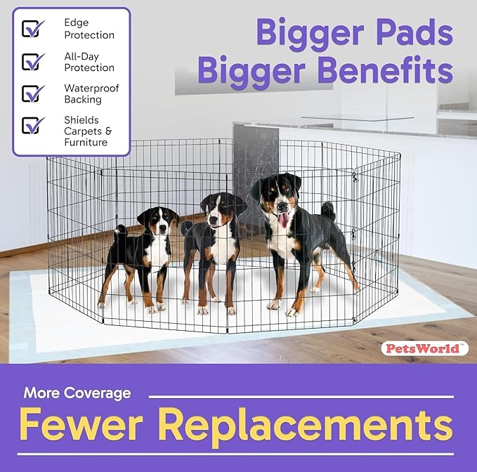 PETSWORLD Mega-Sized Dog Pee Pads (40" x 99") – 4XL Gigantic Pet Piddle Pads for Puppy Training, Incontinence – with Adhesive Sticky Tape – Leak Proof, 5-Layer Protection (160 Count)